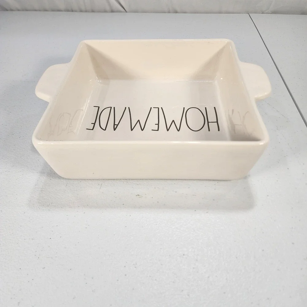 Rae Dunn HOMEMADE Ceramic Square Baking Dish Ivory Casserole Pan with Handles